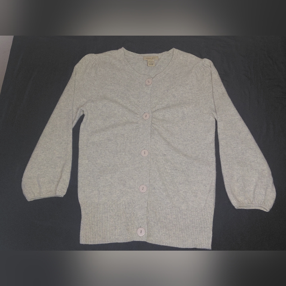 Vertical Desing Women's Gray Cardigan Sweater100% Cashmere Sz M